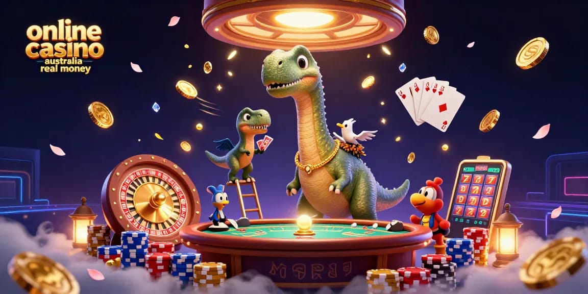 Experience the thrill of an online casino Australia real money with dynamic characters amidst cascading coins and slots.