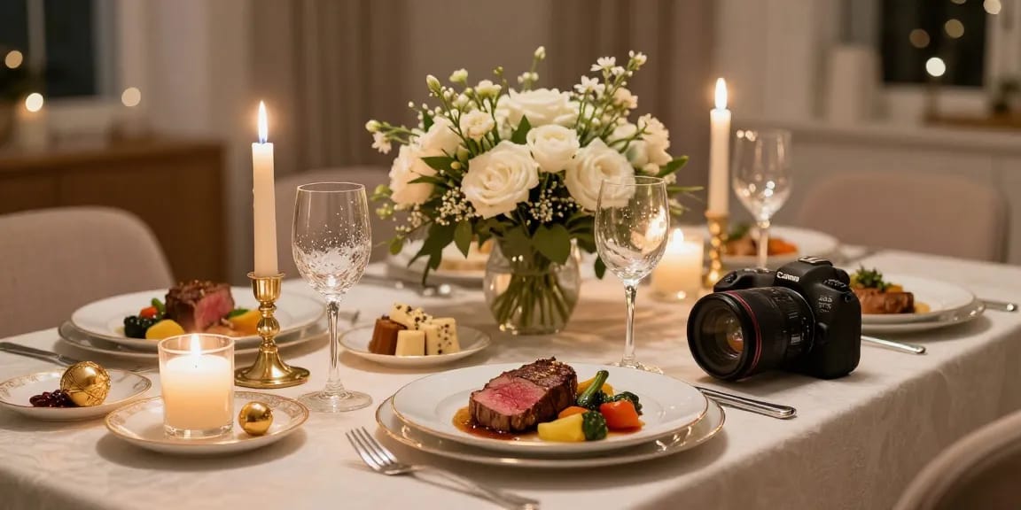 Varmrätter till nyår med elegant dukning och gourmetmåltid.