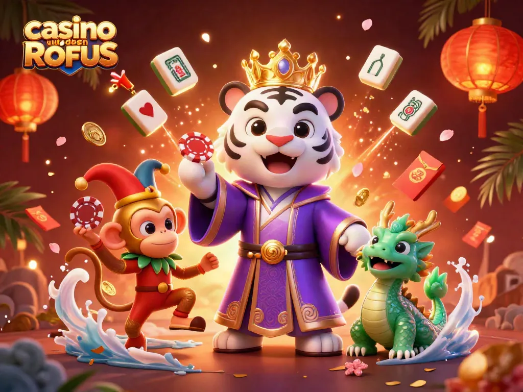 Experience the thrill of casino uden ROFUS with vibrant characters and gaming elements in this dynamic scene.