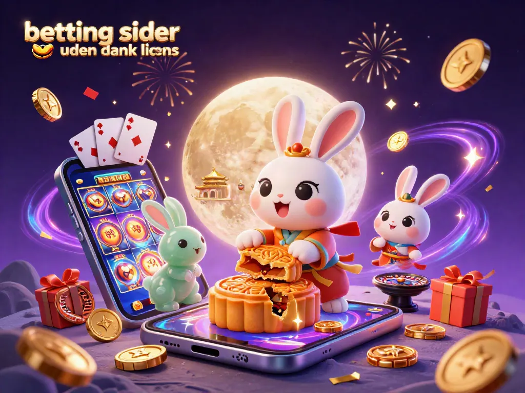 Experience betting sider uden dansk licens with a whimsical moon rabbit surrounded by thrilling gaming elements and festive lights.