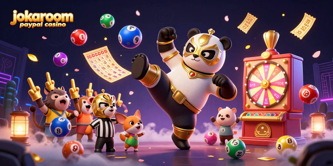Experience the excitement of jokaroom paypal casino with a dynamic scene featuring a wrestler panda and vibrant gaming elements.