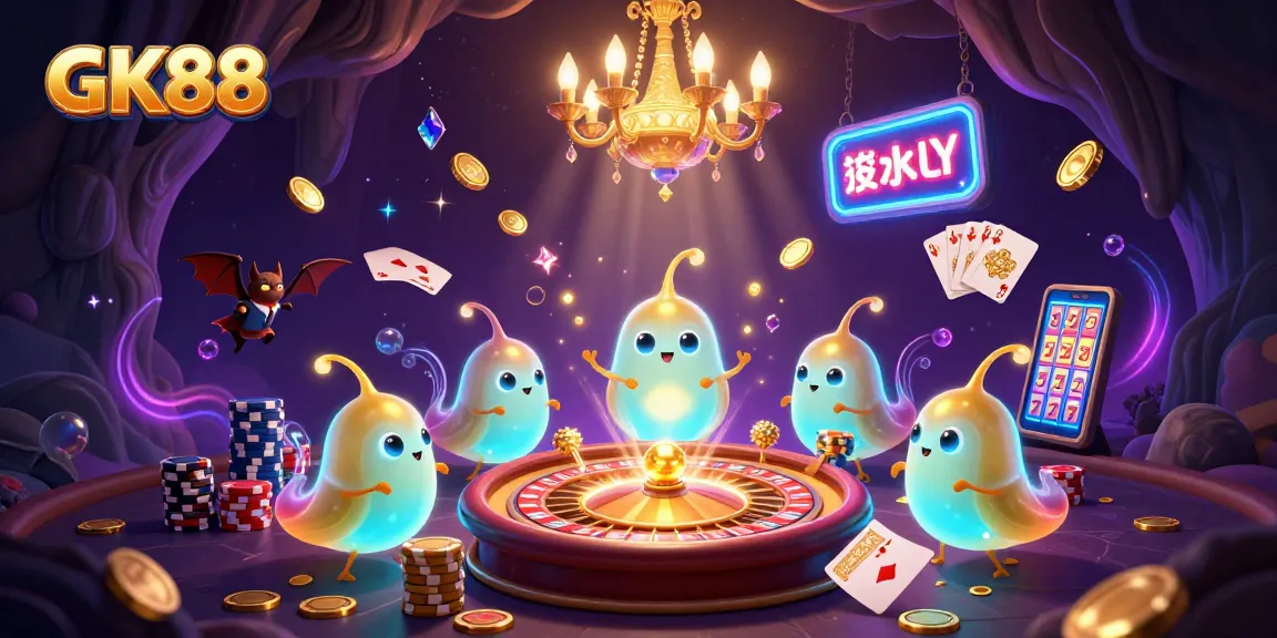 Experience the thrill of GK88 with glowing glowworms and vibrant casino elements lighting up the scene.