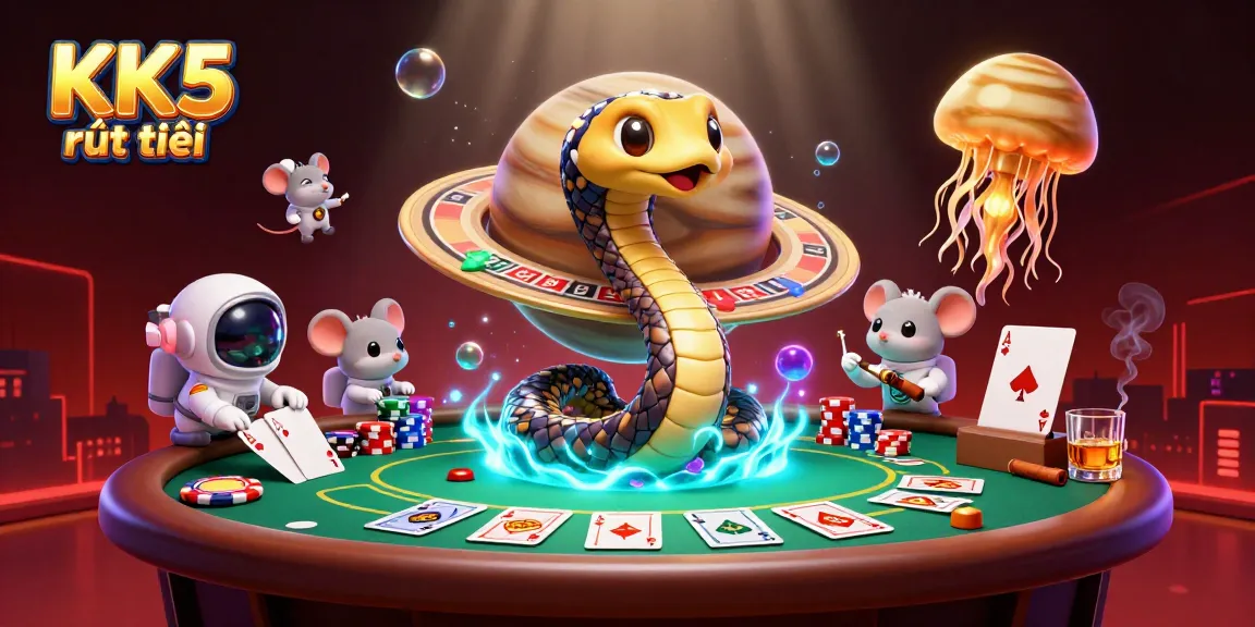 Engage in exciting gameplay with KK5 rút tiền surrounded by cosmic characters and colorful casino elements.
