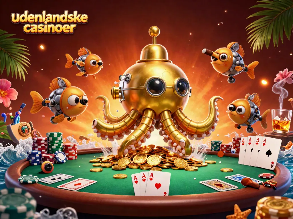 Experience the thrill of udenlandske casinoer with this vibrant illustration featuring a golden kraken submarine.