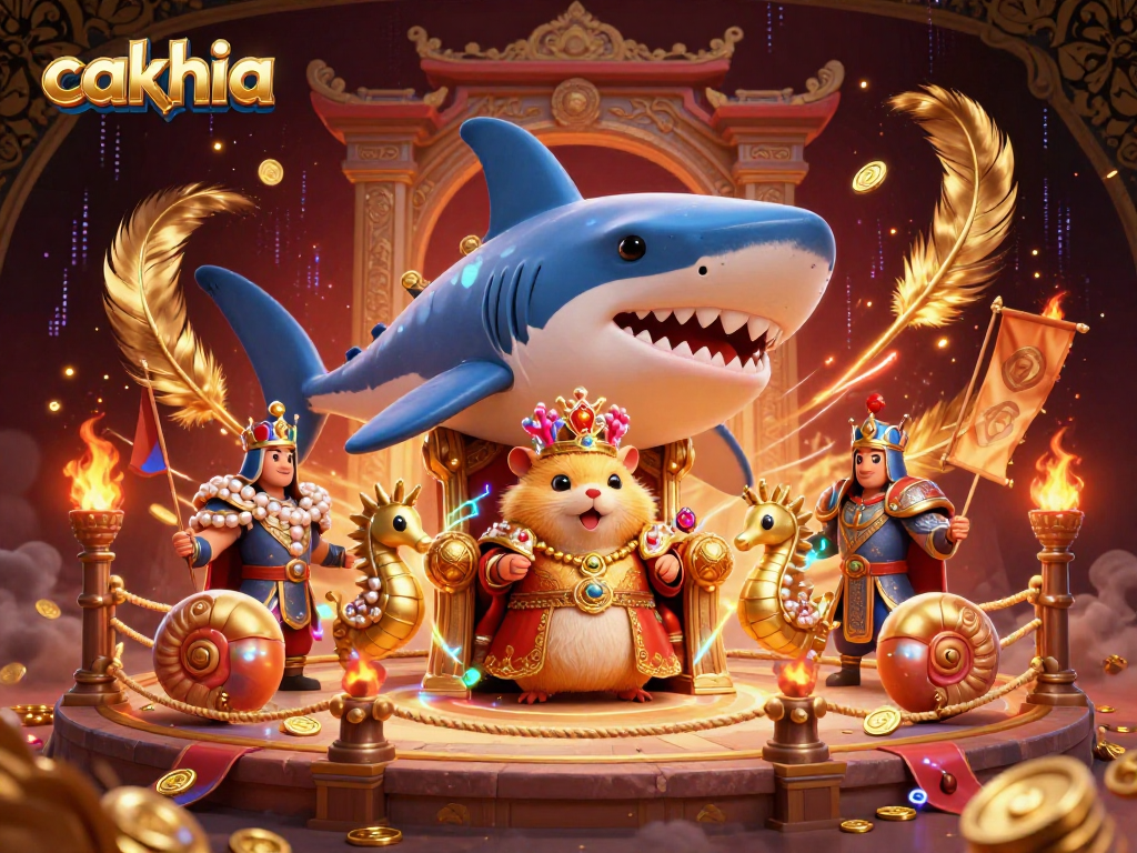 Experience an exhilarating clash at cakhia's casino arena with a fierce golden hamster king and royal guards.