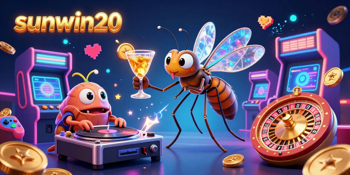 Experience thrilling gameplay with sunwin20 as the frozen mosquito mascot embodies casino fun amidst vibrant arcade elements.