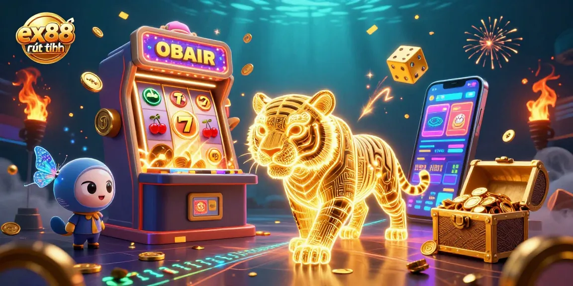 Experience ex88 rút tiền with a vibrant casino scene featuring a golden tiger and jackpot excitement.