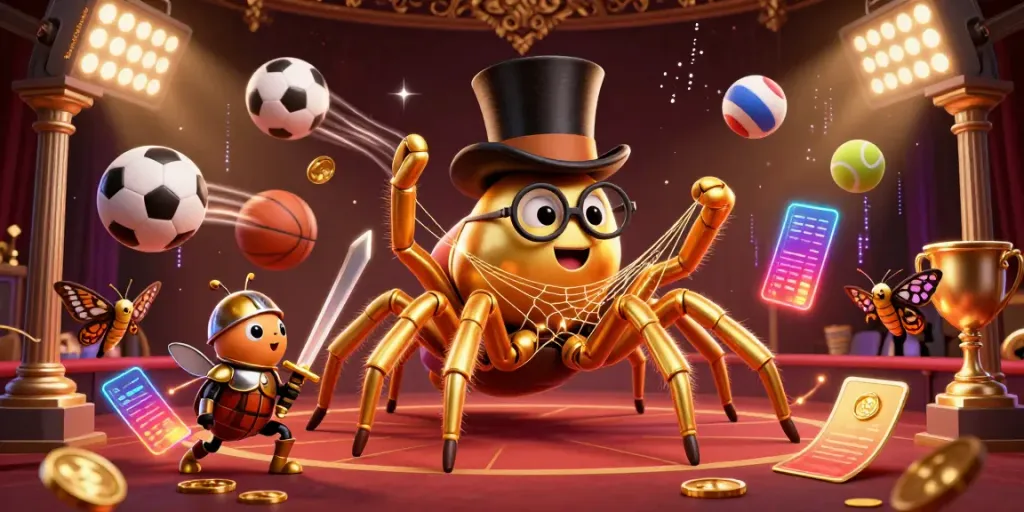 Experience thrilling online gambling at pescreative with a giant golden tarantula and brave beetle knight in this dynamic casino scene.