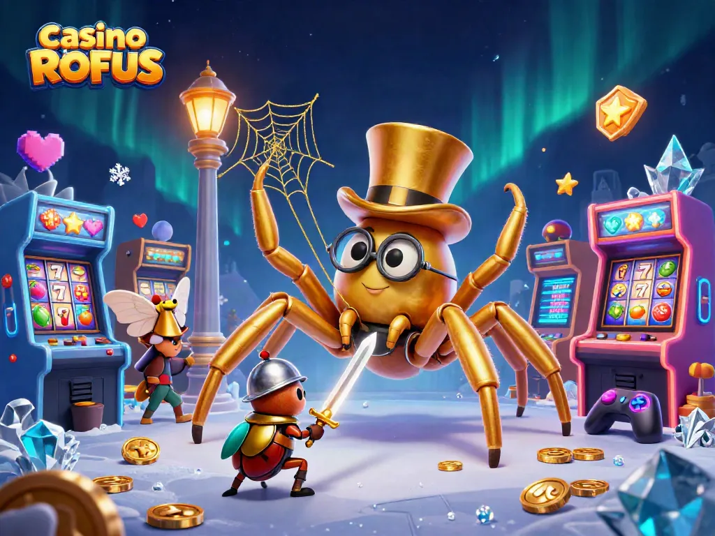 Play engaging slots at casino uden ROFUS with a vibrant 3D casino illustration.