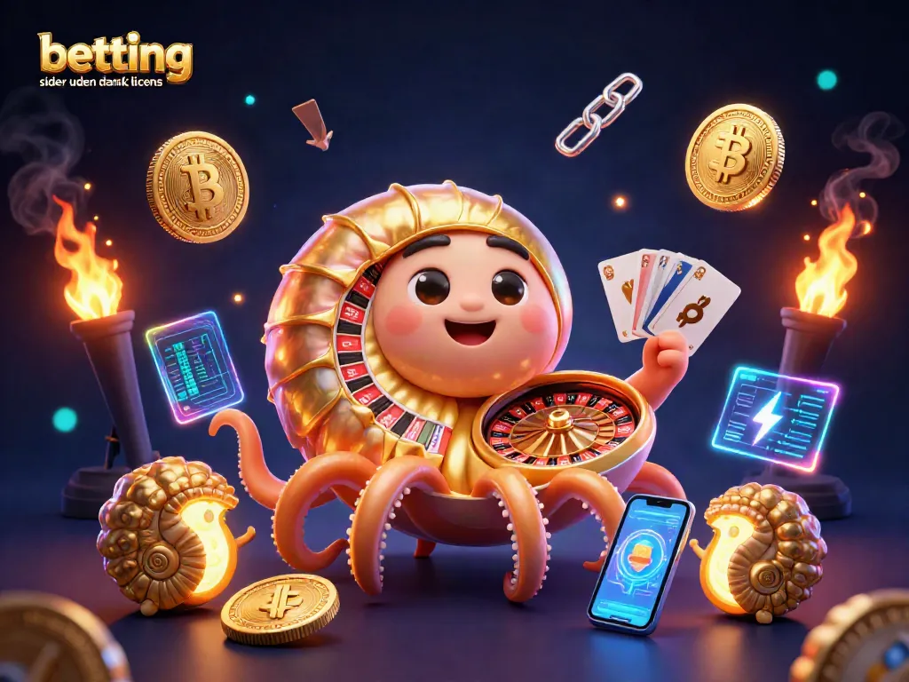 Betting sider uden dansk licens featuring 3D nautilus roulette wheel and vibrant crypto elements.