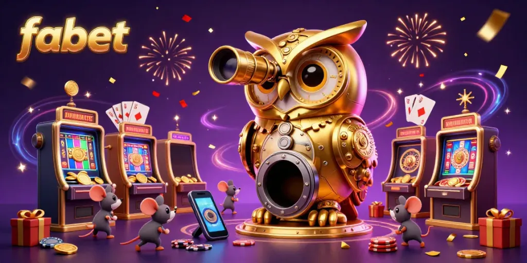 Engage in thrilling gaming with fabet's colorful slot experience featuring a majestic golden owl and dynamic casino elements.